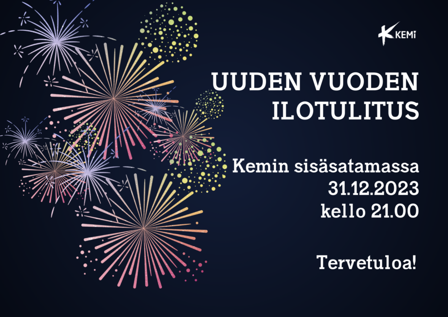 Kemin kaupungin uuden vuoden ilotulitus Kemin sisäsatamassa 31.12.2023.