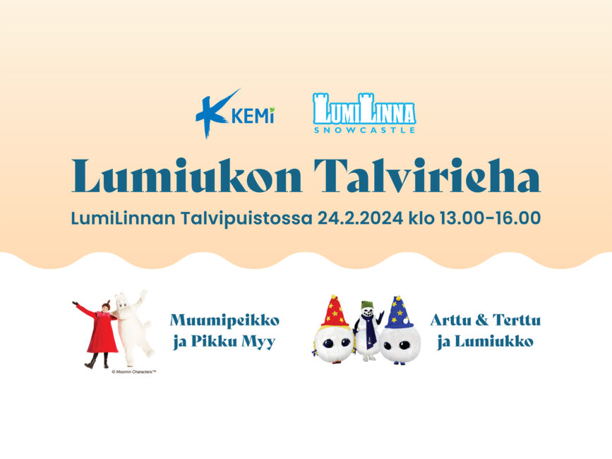 Lumiukon Talvirieha LumiLinnan Talvipuistossa 24.2.2024 kello 13.00-16.00.