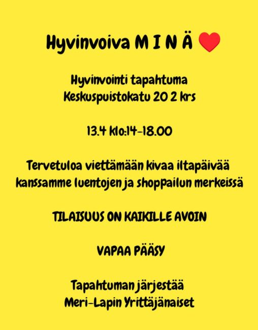 Hyvinvoiva MINÄ -hyvinvointitapahtuma 13.4.2024.