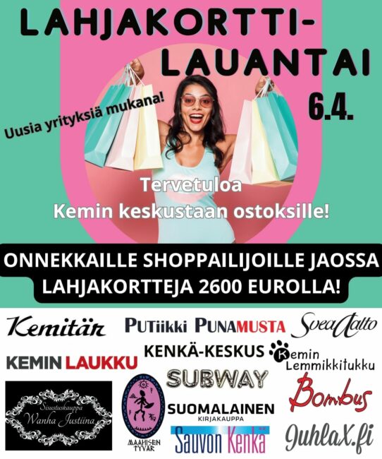 Lahjakorttilauantai Kemin keskustan liikkeissä 6.4.2024.